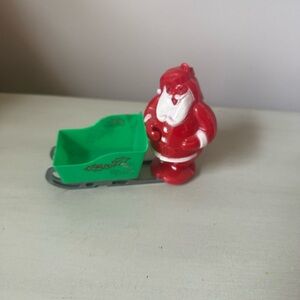 Vintage Rosbro plastic Santa with green sleigh candy holder Christmas
